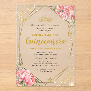 Pink Rose Quinceañera Acrylic Invitation