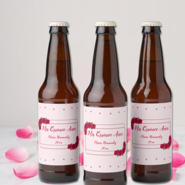 Pink Rose Quinceañera Beer Bottle Label (Creator Uploaded)