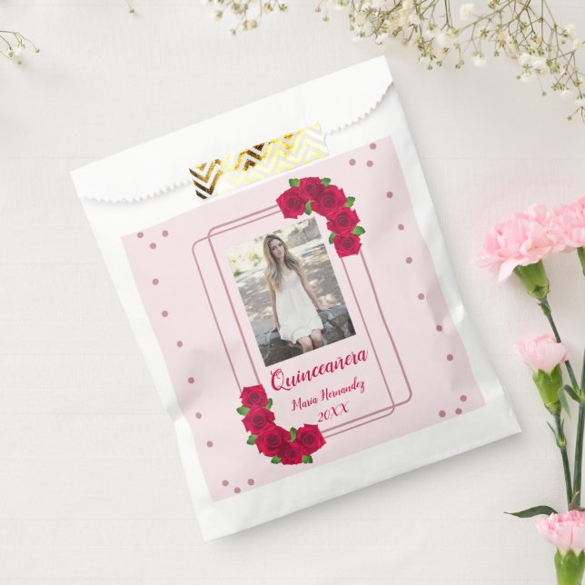 Pink Rose Quinceañera Favour Bags (Sealed)