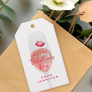 Pink Rosé Red Lip Valentine's Day Cocktail Party Gift Tags