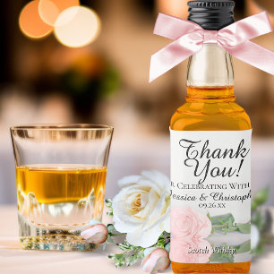 Pink Rose Reflections Wedding Thank You Mini Liquor Bottle Label