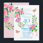 Pink Rose Ribbon 40th  Birthday Invitation<br><div class="desc">Lovely and elegant rose with butterfly.  You can changes the texts to your choice.
Suitabe for 40th,  50 th,  60th,  70th etc.</div>