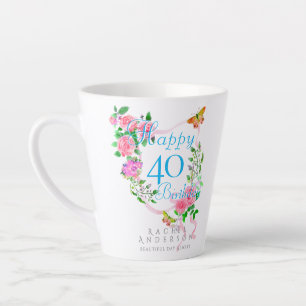 Pink Rose Ribbon 40th  Birthday Latte Mug
