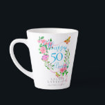 Pink Rose Ribbon 50th  Birthday Latte Mug<br><div class="desc">Lovely and elegant rose with butterfly.</div>