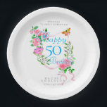 Pink Rose Ribbon 50th Birthday Paper Plate<br><div class="desc">Beautiful chic paper plate design with ribbon,  roses
and butterfly. Created a lovely dining experience
for your guests. This design also comes will
a comparable paper cup and napkin.</div>