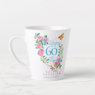 Pink Rose Ribbon 60th  Birthday Latte Mug