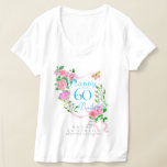 Pink Rose Ribbon 60th Birthday T-Shirt<br><div class="desc">Lovely and elegant rose with butterfly.</div>