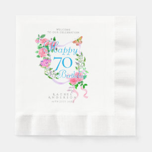 Pink Rose Ribbon 70th Birthday Napkin