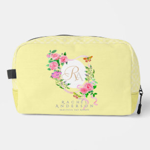 Pink Rose Ribbon Monogram Cream Print Cut Sew Bag