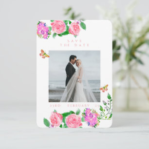 Pink Rose Ribbon Monogram Photo Wedding Save The Date