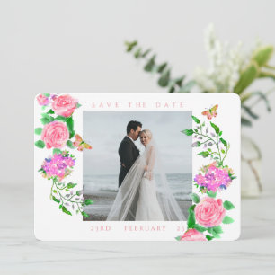 Pink Rose Ribbon Monogram Photo Wedding Save The Date