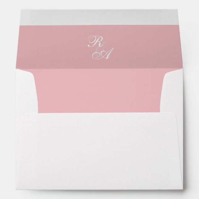 Pink Rose Ribbon Monogram Wedding Invitation Envelope (Back (Bottom))