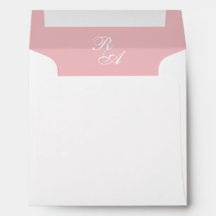 Pink Rose Ribbon Monogram Wedding Invitation Envelope
