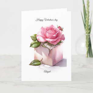 Pink rose ringbox Valentine's day card for her/him