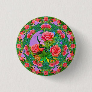 Pink Rose Rings  3 Cm Round Badge