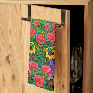 Pink Rose Rings 4 Tea Towel