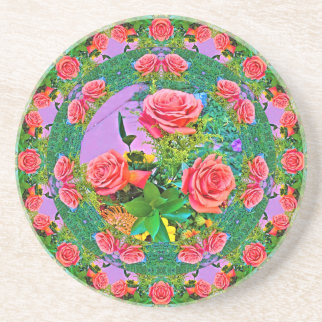 Pink Rose Rings  Coaster (Front)