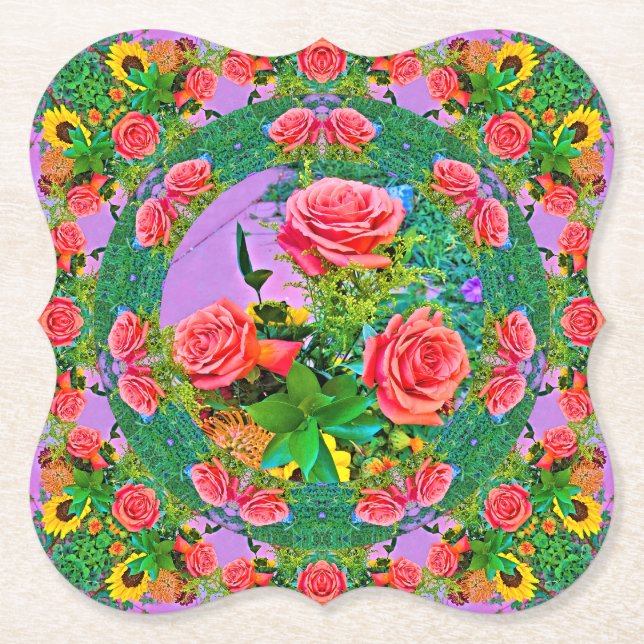 Pink Rose Rings  Paper Coaster (Front)