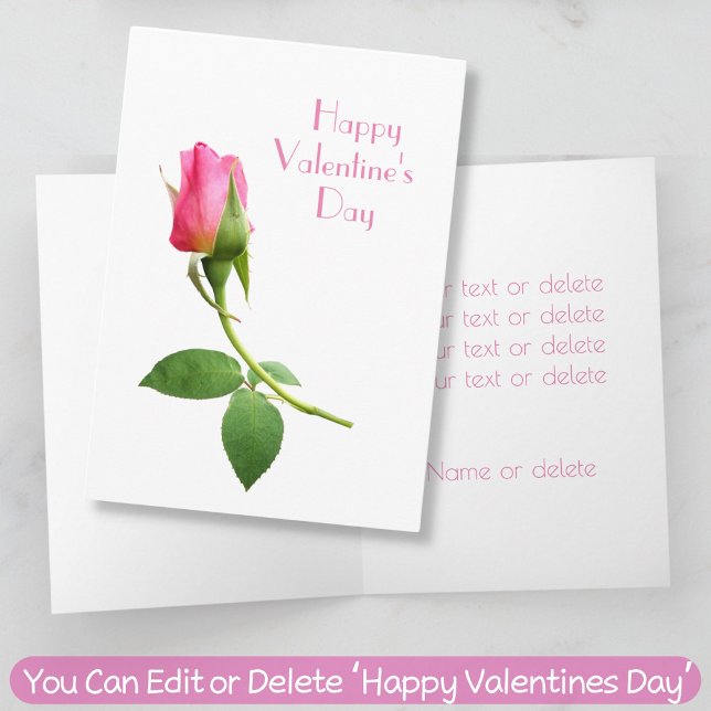Pink Rose Romantic Elegant Minimalist Valentine Card (Creator Uploaded)