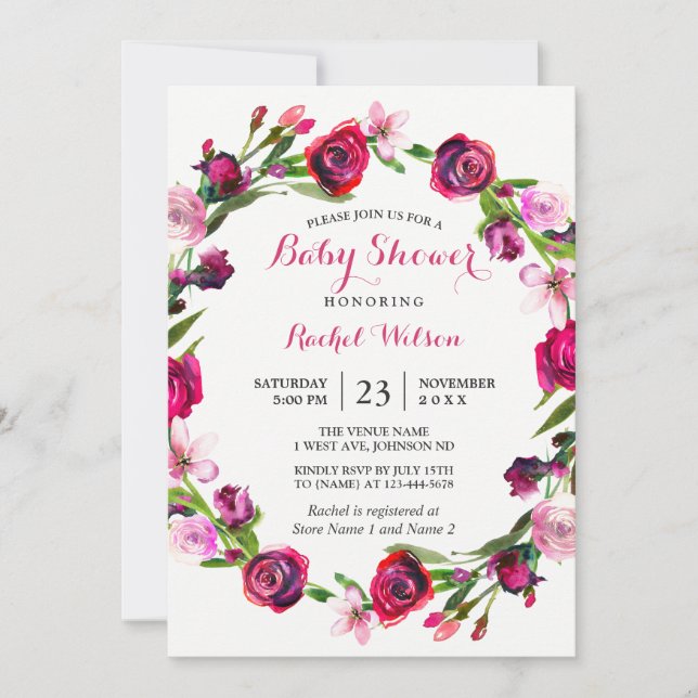 Pink Rose Romantic Floral Baby Shower Invite (Front)