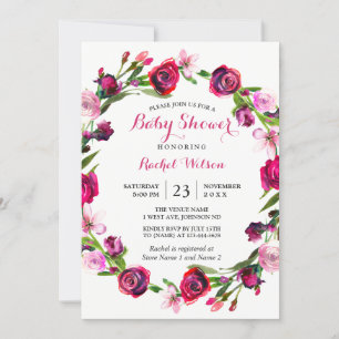 Pink Rose Romantic Floral Baby Shower Invite