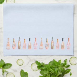 Pink rosé rose wine bottle watercolor illustration tea towel