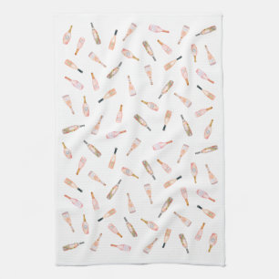 Pink rosé rose wine bottle watercolor illustration tea towel