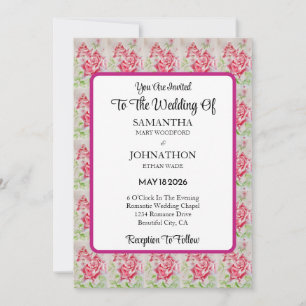 Pink Rose Roses Flower Wedding Invitation