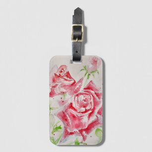 Pink Rose Roses Watercolor Flower Floral art Luggage Tag