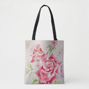 Pink Rose Roses Watercolor Flower Floral art Tote Bag