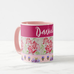 Pink Rose Roses Watercolor Painting Shabby Chic Mug