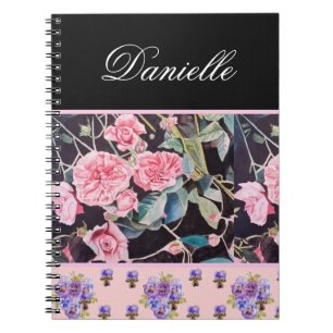 Pink Rose Roses Watercolor Vintage Customizable Notebook