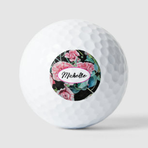 Pink Rose Roses Watercolor Vintage Shabby Key Ring Golf Balls