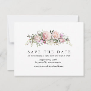 Pink Rose Save the Date Card with Photo Back