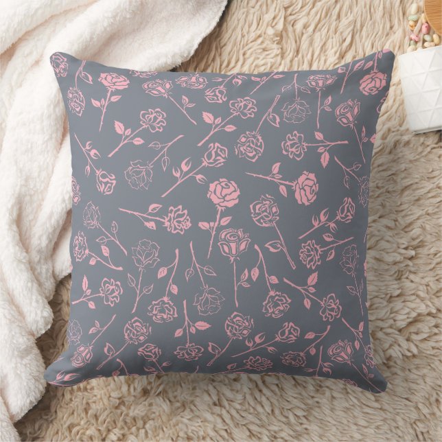 Pink Rose Seamless Pattern Graphic Cushion (Blanket)