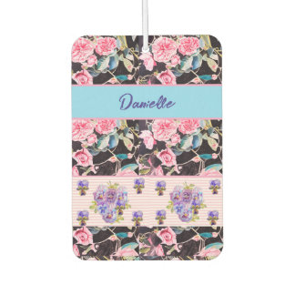 Pink Rose Shabby Chic Watercolor Roses Pink Blue Car Air Freshener