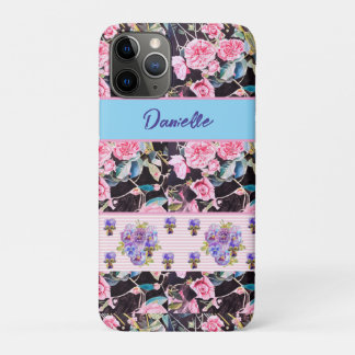 Pink Rose Shabby Chic Watercolor Roses Pink Blue Case-Mate iPhone Case
