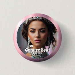 Pink Rose Shine Pageant Button Pin Custom Photo