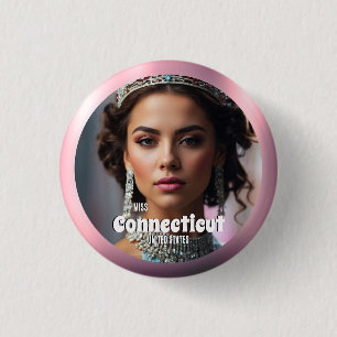 Pink Rose Shine Pageant Button Pin Custom Photo