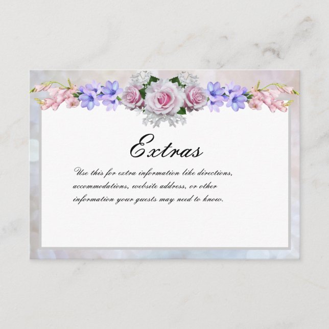 Pink Rose | Silver Bokeh Wedding Details Enclosure Card (Front)