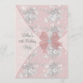 Pink Rose Sparkle Girls Birthday Party Invitation
