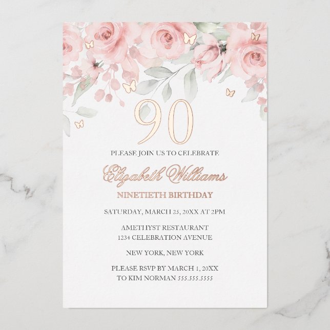 Pink Rose Sparkling Butterfly 90th Birthday  (Front)