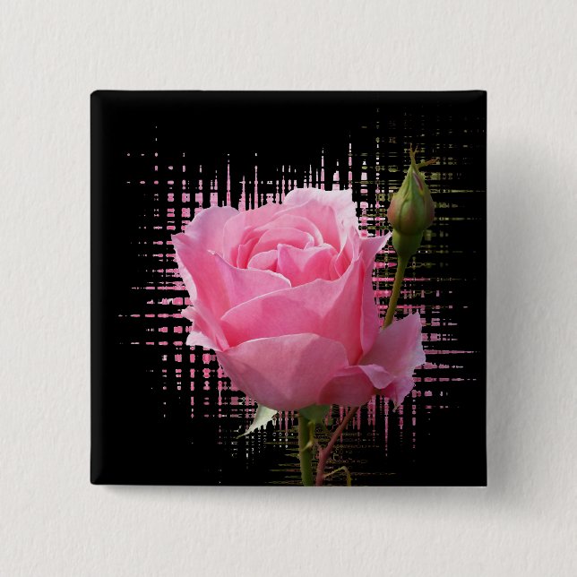 pink rose splash 15 cm square badge (Front)