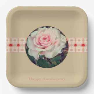 Pink Rose Square Paper Plate