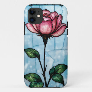 Pink Rose Stained Glass Phone Case Daily Use Style