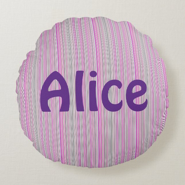 Pink rose striped round cushion (Front)