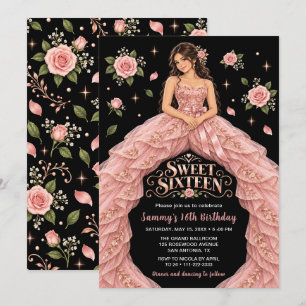 Pink Rose Sweet Sixteen Birthday Invitation