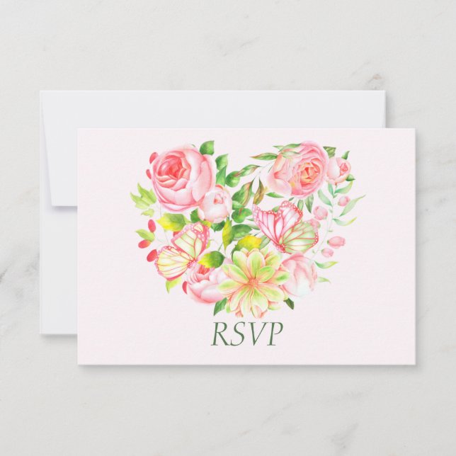 Pink Rose Sweetheart RSVP Cards (Front)