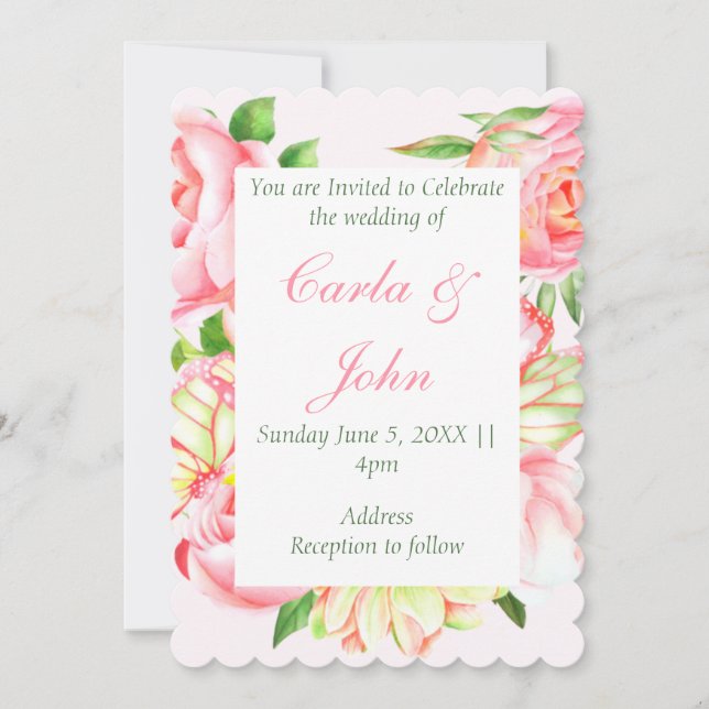 Pink Rose Sweetheart Wedding Invitation (Front)
