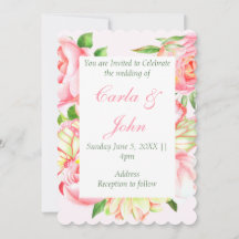 Pink Rose Sweetheart Wedding Invitation